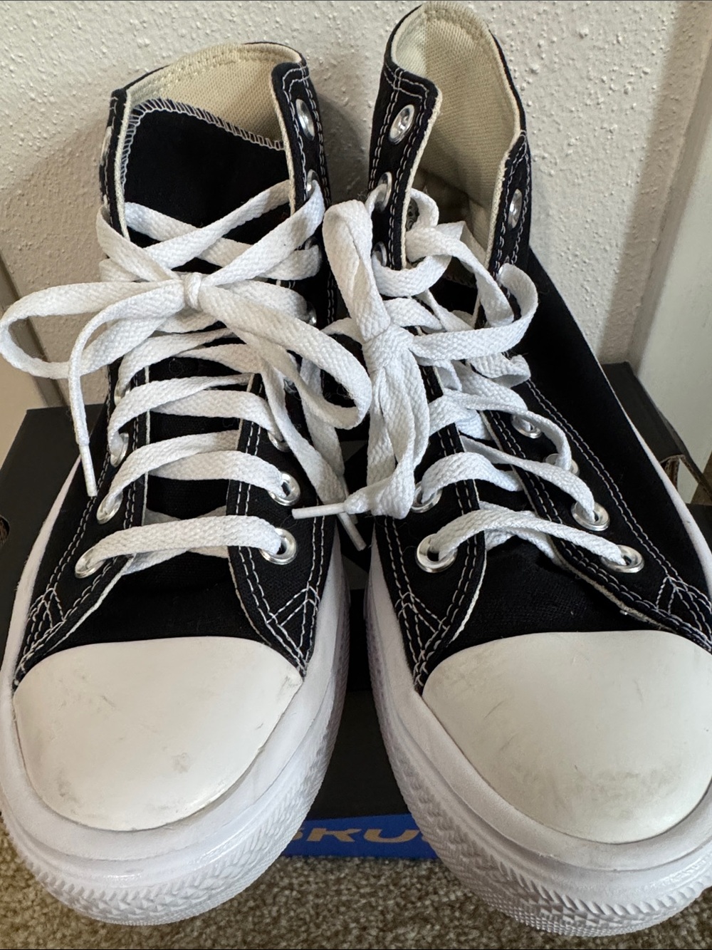 Women's Black and White Canvas High-Top Sneakers